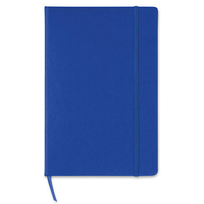 Libreta azul con cierre goma y marcapáginas