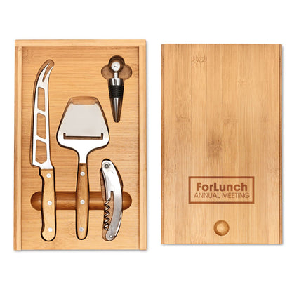 Set para queso y vinos personalizado en caja de madera 