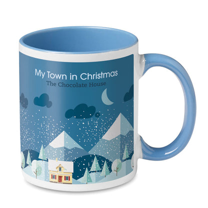 Taza de cerámica personalizada con asa y parte interior de color azul