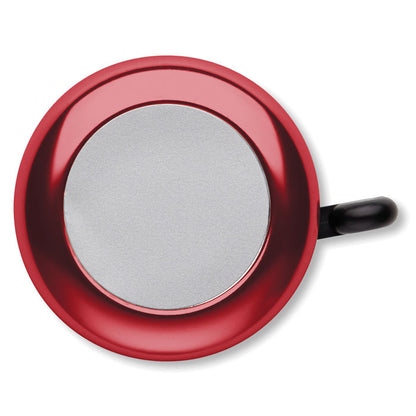 Timbre en aluminio rojo para bicicleta montada en manillar negro.