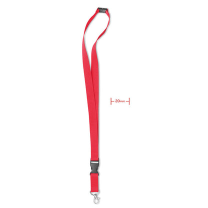 Lanyard con mosquetón y hebilla rojo. 2 cm