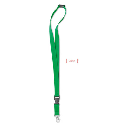 Lanyard con mosquetón y hebilla verde. 2 cm