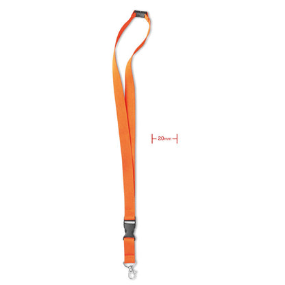 Lanyard con mosquetón y hebilla naranja. 2 cm