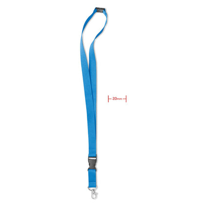 Lanyard con mosquetón y hebilla turquesa. 2 cm