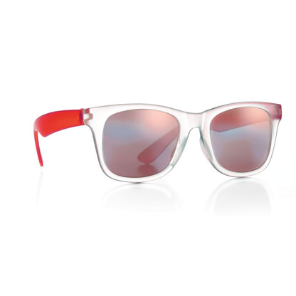 Vista frontal de gafas de sol transparentes rojas