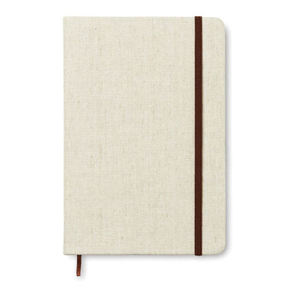 Cuaderno de lona beige con cierre goma marrón