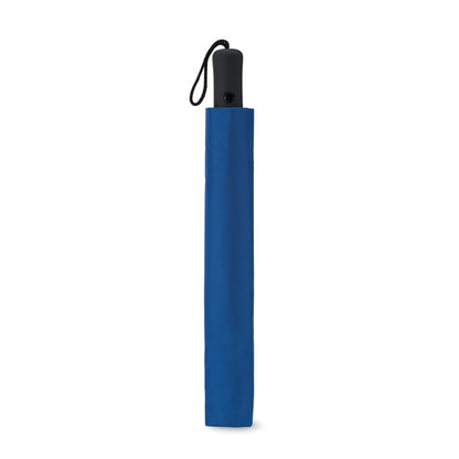 Paraguas plegable azul abierto