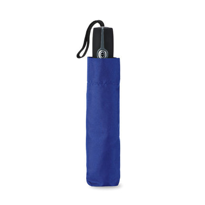 Paraguas automático plegable azul dentro de su funda