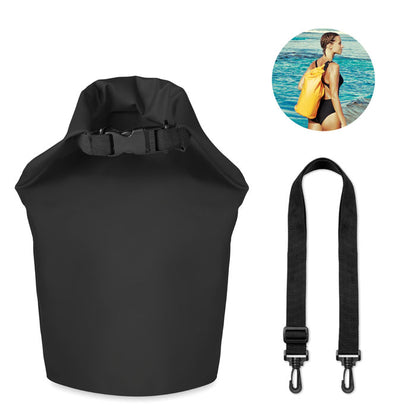 Bolsa impermeable grande negra de poliéster con cinta desmontable para transporte  y cierre con mosquetón negro