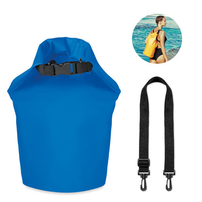 Bolsa impermeable grande azul de poliéster con cinta desmontable para transporte  y cierre con mosquetón negro