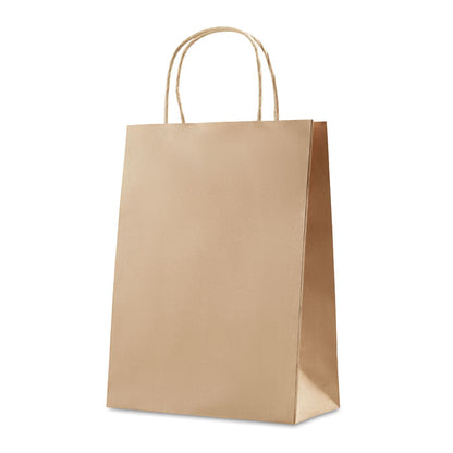 Vista derecha de bolsa de papel kraft con fuelle y asas