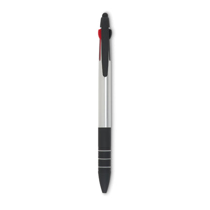 Bolígrafo negro y plata con 3 tintas de colores