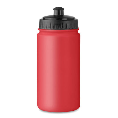 Botella deportiva de plástico rojo y tapa negra