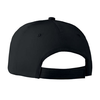 Parte trasera de gorra negra de 6 paneles