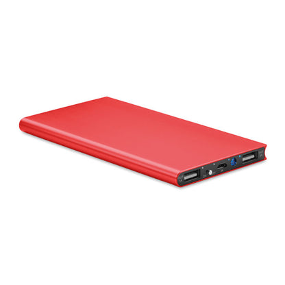Powerbank plana rectangular de aluminio rojo