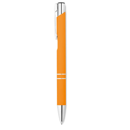 Bolígrafo naranja de caucho y metal