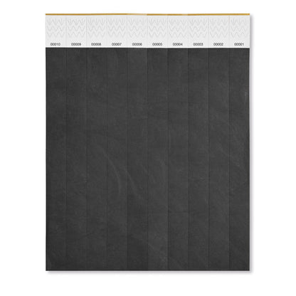 Hoja de 10 pulseras negras de papel  Tyvek