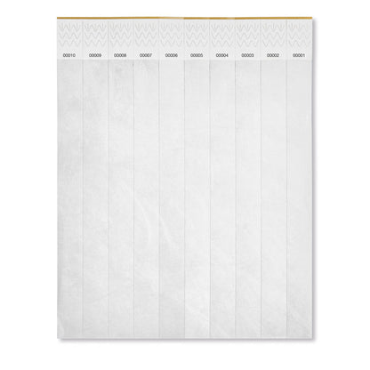 Hoja de 10 pulseras blancas de papel  Tyvek