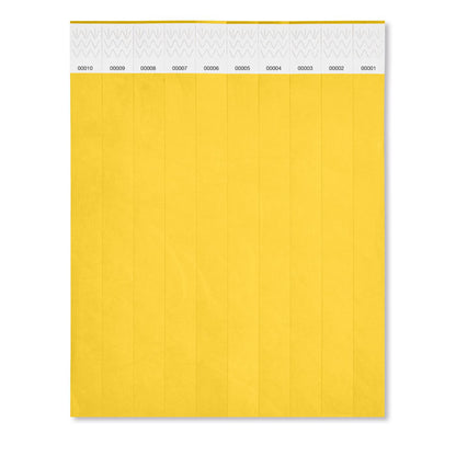 Hoja de 10 pulseras amarillas de papel  Tyvek