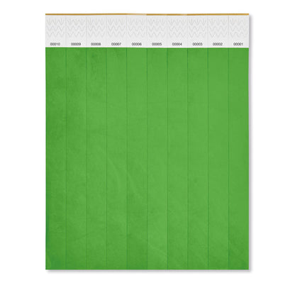 Hoja de 10 pulseras verdes de papel  Tyvek