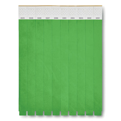 Hoja de 10 pulseras verdes de papel  Tyvek