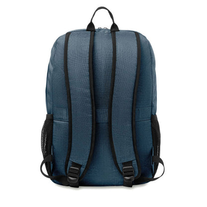 Trasera de mochila azul con asas y espalda acolchada