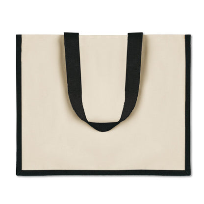 Lateral de bolsa de playa de algodón y yute negro
