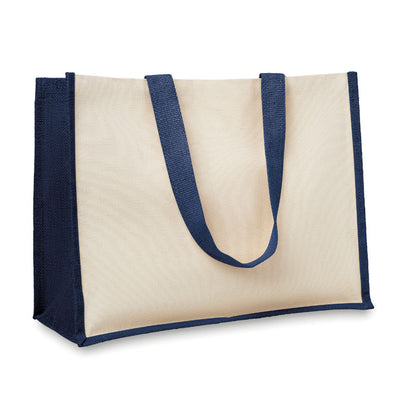 Lateral bolsa de yute y algodón beige y negra