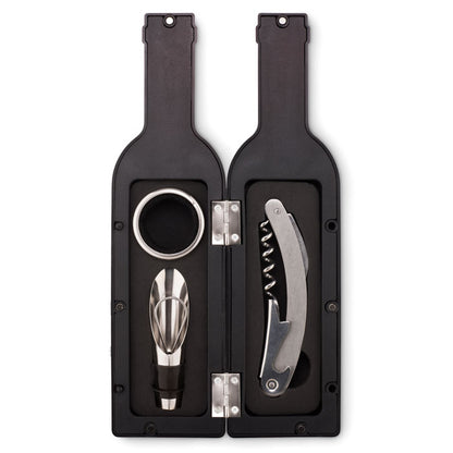 Set de accesorios de vino en caja forma de botella de vino