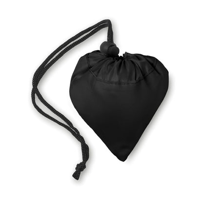 Bolsa negra plegable de poliéster con cordón de cierre en esquina inferior