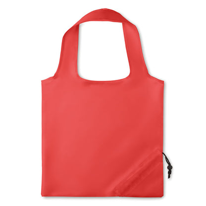 Bolsa de la compra  roja plegable de poliéster con cordón de cierre en esquina inferior