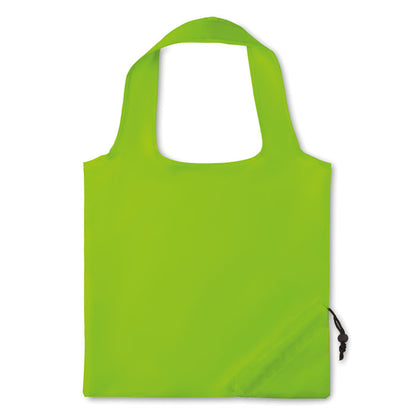 Bolsa de la compra  verde plegable de poliéster con cordón de cierre en esquina inferior