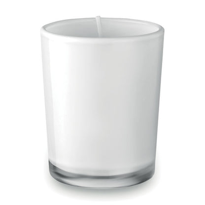 Vela de vidrio blanca no encendida