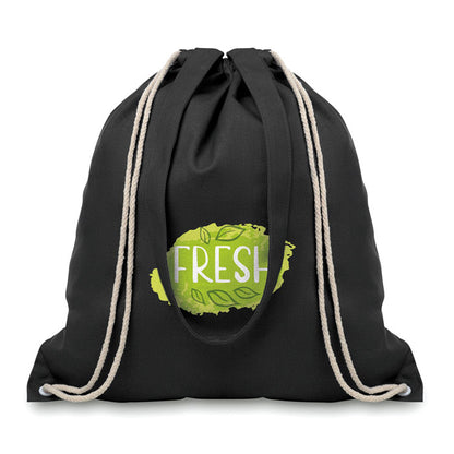 Bolsa de asas largas y con cierre de cordón personalizado con un logotipo grande 