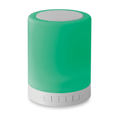 Altavoz cilíndrico con luz verde