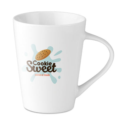 Mug de porcelana blanca de diseño cónico personalizada con logotipo