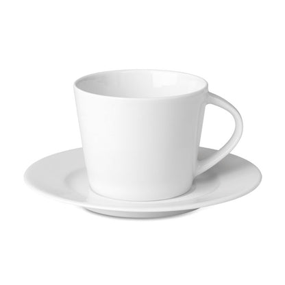 Taza y plato de cerámica blanca para capuccino