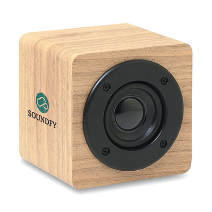 Altavoz de madera inalámbrico personalizado con logotipo en un lateral