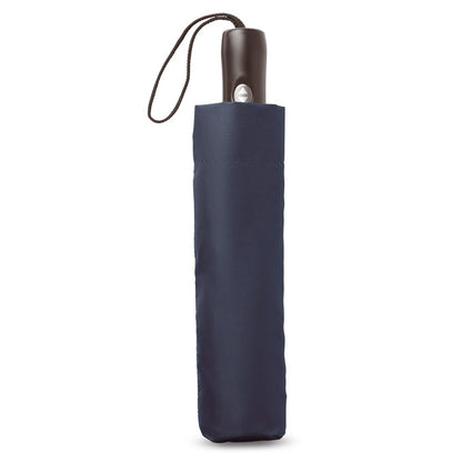 Paraguas azul marino plegable dentro de su funda