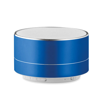 Altavoz cilíndrico azul de metal