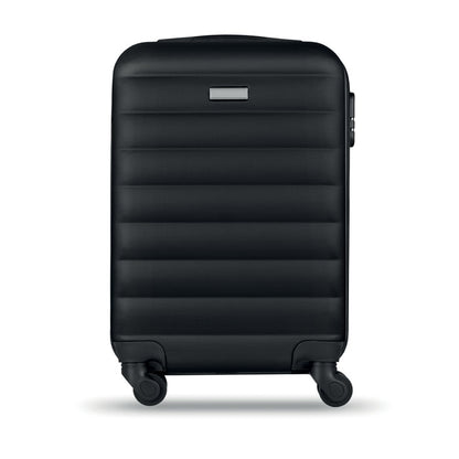 Maleta tipo trolley negra con chapa para personalizar  y con 4 ruedas