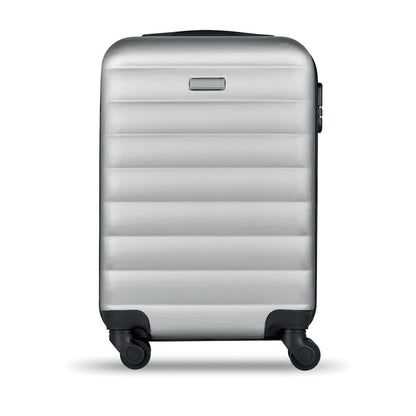 Maleta tipo trolley gris con chapa para personalizar  y con 4 ruedas
