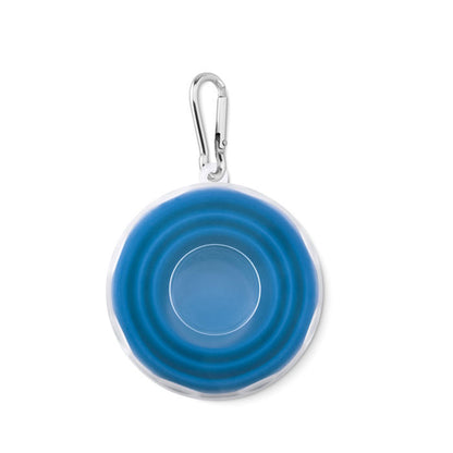 Visa superior de vaso azul plegable con mosquetón