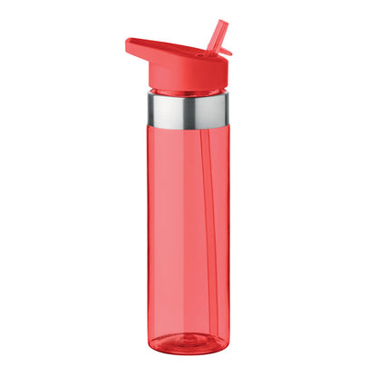 Botella roja transparente de tritán con pajita