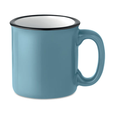 Mug de cerámica vintage azul con borde negro