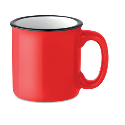 Mug cerámico estilo retro de color rojo con borde negro