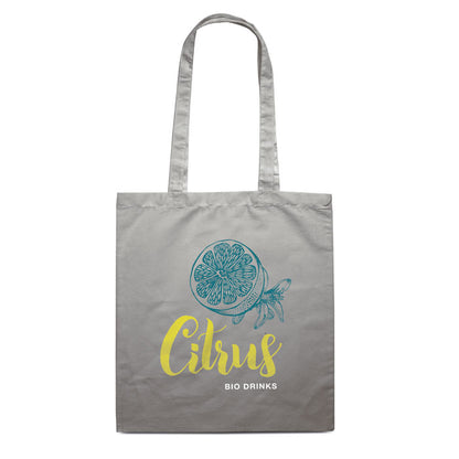 Bolsa de algodón de 140gr. con asas largas color gris con logo impreso