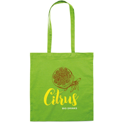 Bolsa de algodón de 140gr. con asas largas verde con logo impreso
