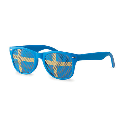 vista lateral de Gafas de plástico con bandera sueca en lentes
