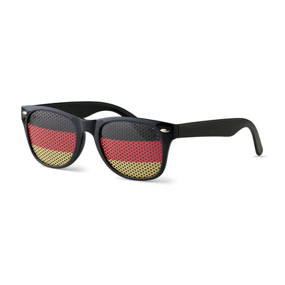 vista lateral de Gafas de plástico con bandera holandesa en lentes
